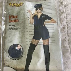 Women Officer Costume ! Includes Romper , hat, Sunglasses, Badge, Belt And Handcuffs  size M 