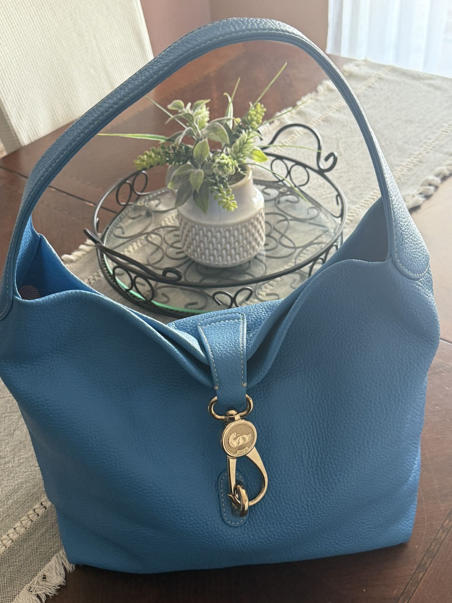 Sky Blue Pebble Leather Shoulder Bag