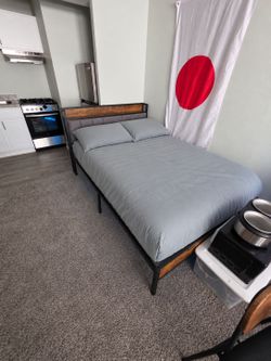 MUST GO  queen fram.and mattress  65" tv  /ottoman /mircowave/ crock pot see price list