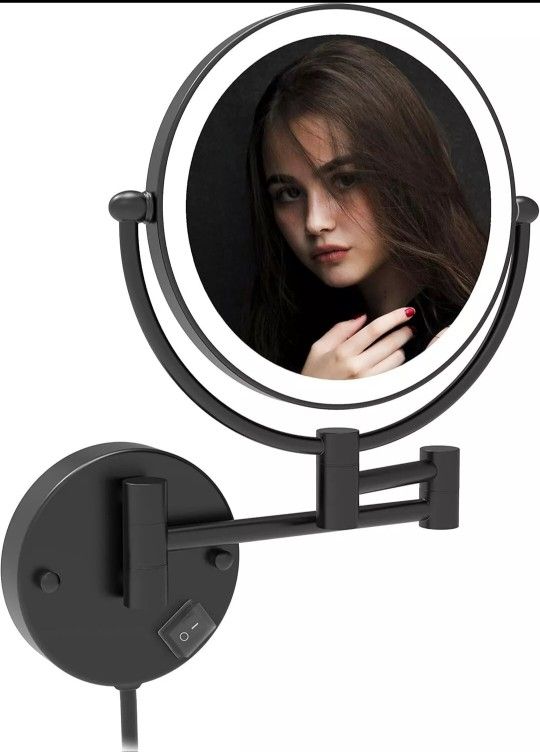 8 Inch LED Wall Mount Two-Sided Magnifying Makeup Vanity Mirror 12 In. Extension