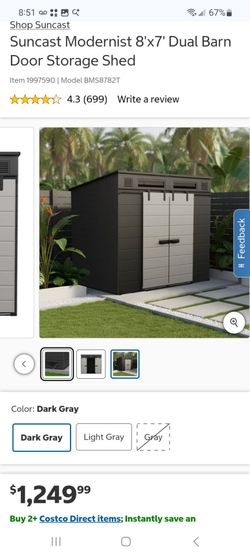 Suncast Modernist 8'x7' Dual Barn Door Storage Shed $975