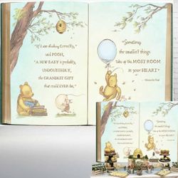 Claasic Pooh Bear Baby Shower Backdrop for Boy Retro Giant Book Spring Tree Vintage Background Newborn Quote Blue Yellow Tinge Banner 7×5 ft 