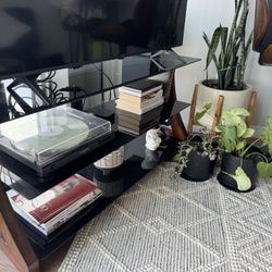 3 Tiered Reinforces Black Glass Entertainment Stand