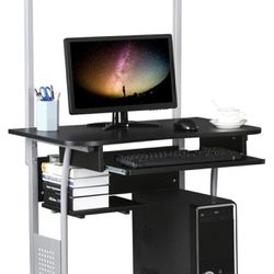 3 Tiers Mobile Computer Desk with Printer Shelf & Keyboard Tray Rolling Computer Desk for Small Spaces, Compact Study Desk