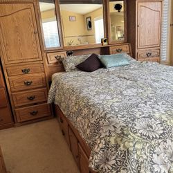 Queen Size Bed Frame with Storage + Matching Dresser – Solid Wood Set