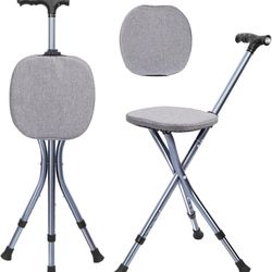 Folding Walking Cane with Seat, Walking Stick with Seat Lightweight for Seniors, Cane Chair with Magnetic Massage Handle & Seat Cover, Height Adjustme