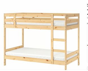 2 IKEA MYDAL Solid Pine Twin Bunk Beds with Mattresses & Memory Foam Toppers – Excellent Condition
