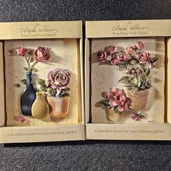 Set Of Two Vintage (2003) New-View Cheri Blum Rose Panel Wall Plaques. Unopened!