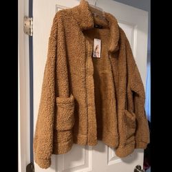 Brown Teddy Bear Sherpa Women’s Jacket XL