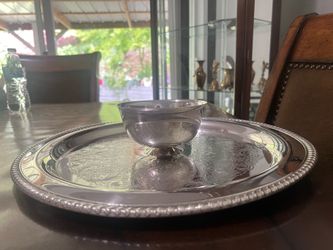 Vintage silverplated serving tray with attached center bowl
