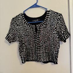 Black short sleeve sweater with sequins size medium M