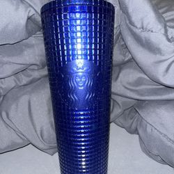 24oz Starbucks Glitter Blue Grid Tumbler 