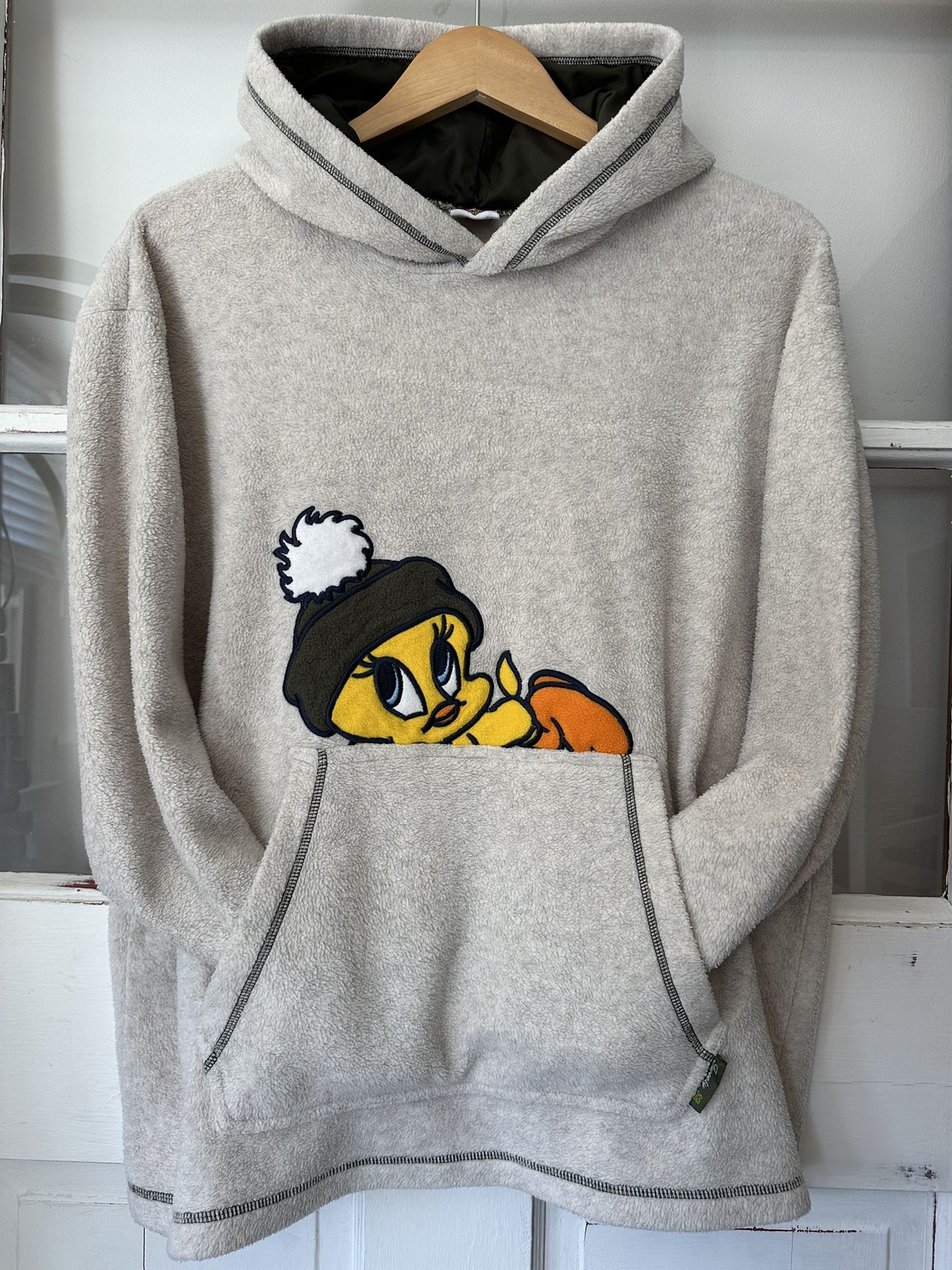 Vintage Looney Tunes Tweety Bird Women’s Sherpa Hoodie Sweatshirt. Size Large