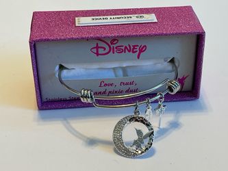 Disney Tinkerbell Stainless Steel Bangle Charm Bracelet Love Trust & Pixie Dust