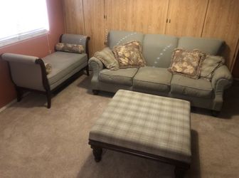 Sofa, ottoman, and chaise