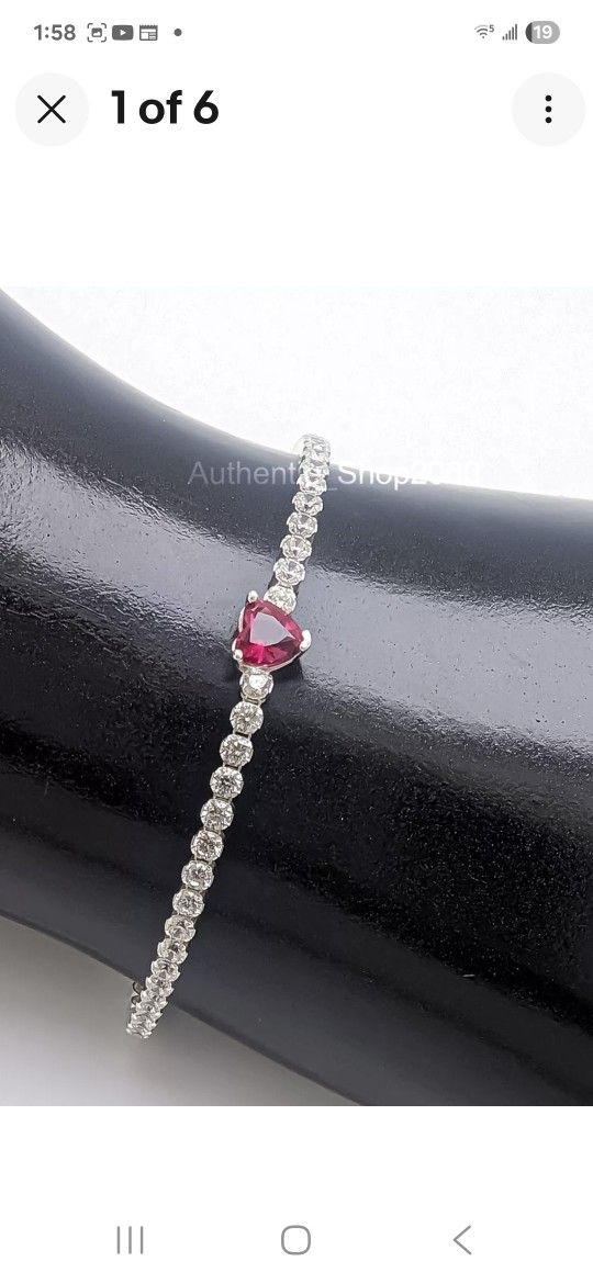 PANDORA STERLING SILVER CZ & RUBY HEART BRACELET
