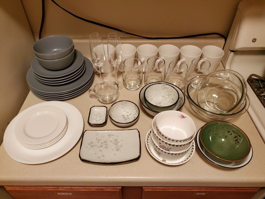 Dishes, plates, bowls, cups, glasses