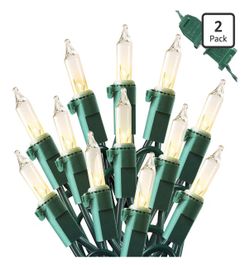 2 Pack 13ft 50 Clear Mini Christmas String Lights on Green Wire Cord,.Connectable (Warm White)
