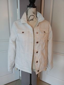 Womens Denim Jacket CAVALINI White Long Slvs, Sporty,  Pockets