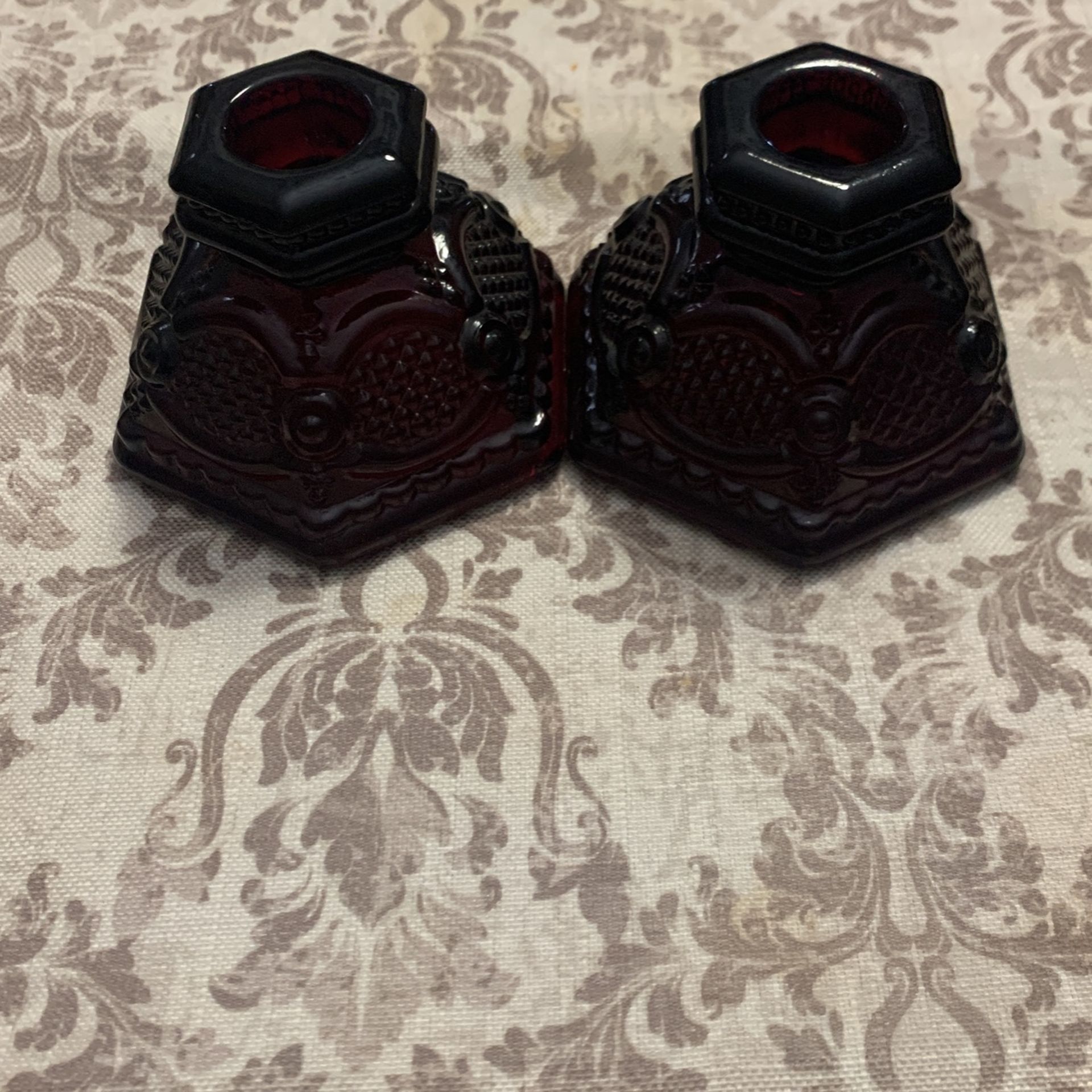 Avon 1876 Ruby Red Vintage Candlesticks Cape Cod Collection Set Of Two
