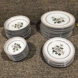 Vintage 38 PCs  Of  White  Rose  Pattern # 3939 Dinner Ware  