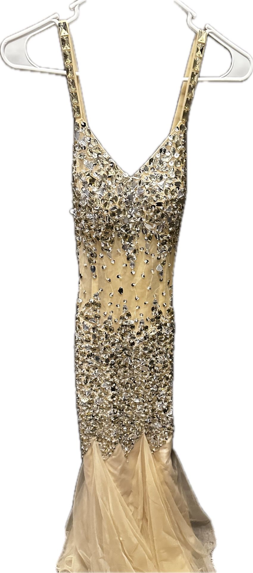 ✨ Gala Long Dress – Beige with Silver Accents ✨