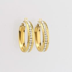 Simulated Diamond Hoop Earrings in ION Plated yellow Gold over Sterling Silver TGW 4.80 cts