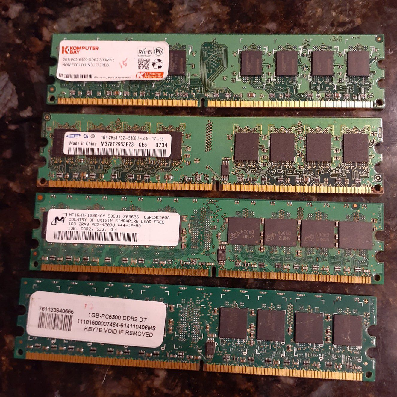 DDR2 Desktop Ram 3x 1GB 1x 2GB total of 5 GB First come first served. 19$ OBO