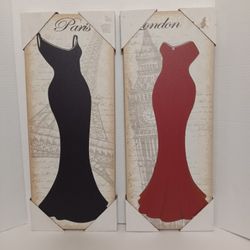 Paris London Wall Decor Canvas 8" x 20"