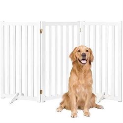 36" Height Extra Tall Freestanding Pet Gate, Solid Wood Folding Safety Fence Wooden Dog Gate with 2 PCs Support Feet Ideal for Stairs, Doorways, Halls