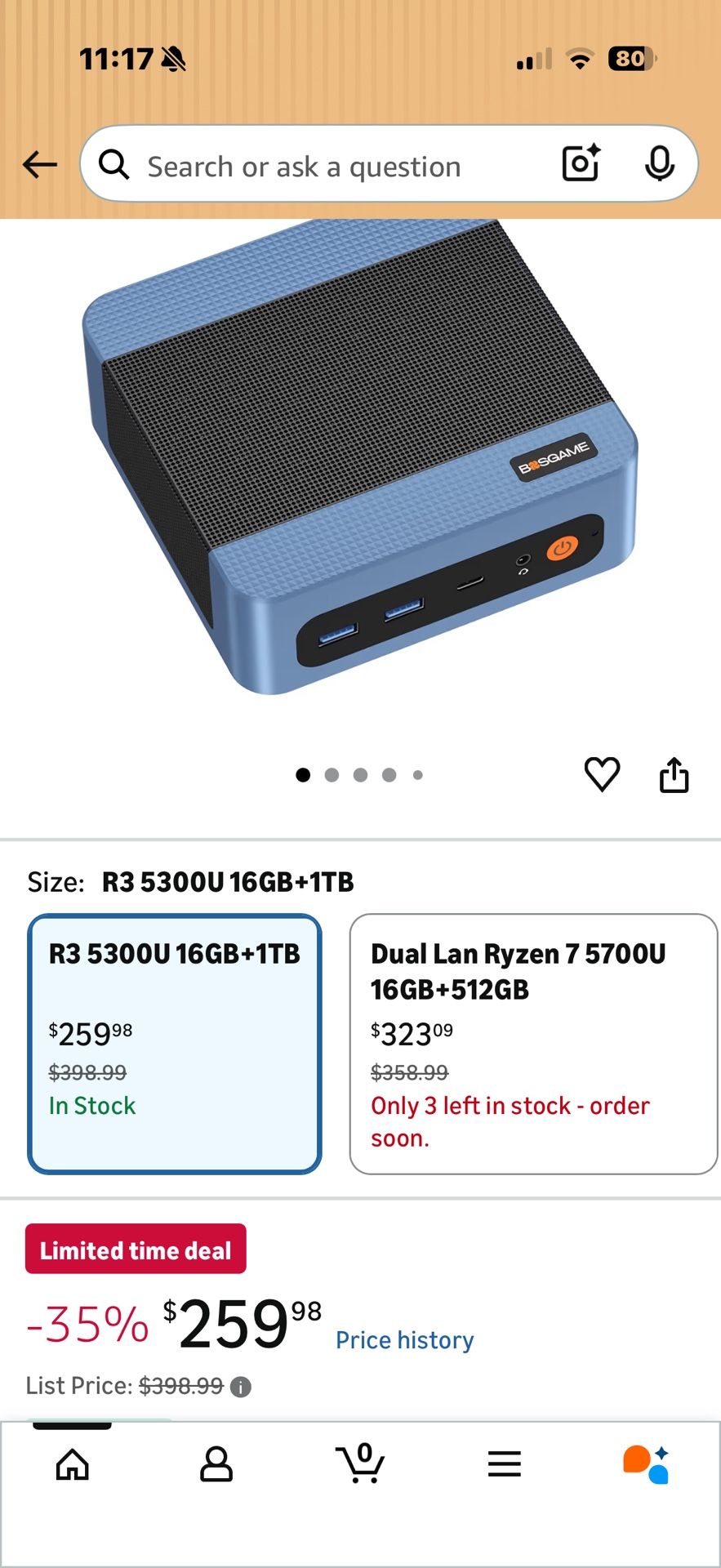 BOSGAME E5 Multi-Functional Mini PC, Ryzen 3 5300U 4-core 8-Thread Dual LAN Desktop Computers, 16GB DDR4 1TB PCIe 3.0x4 SSD, Triple Displays HDMI 2.0x