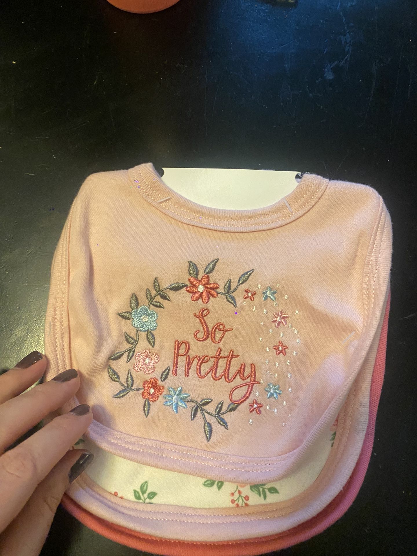 New 3 Set Bibs Infants Girls Pink And Floral 