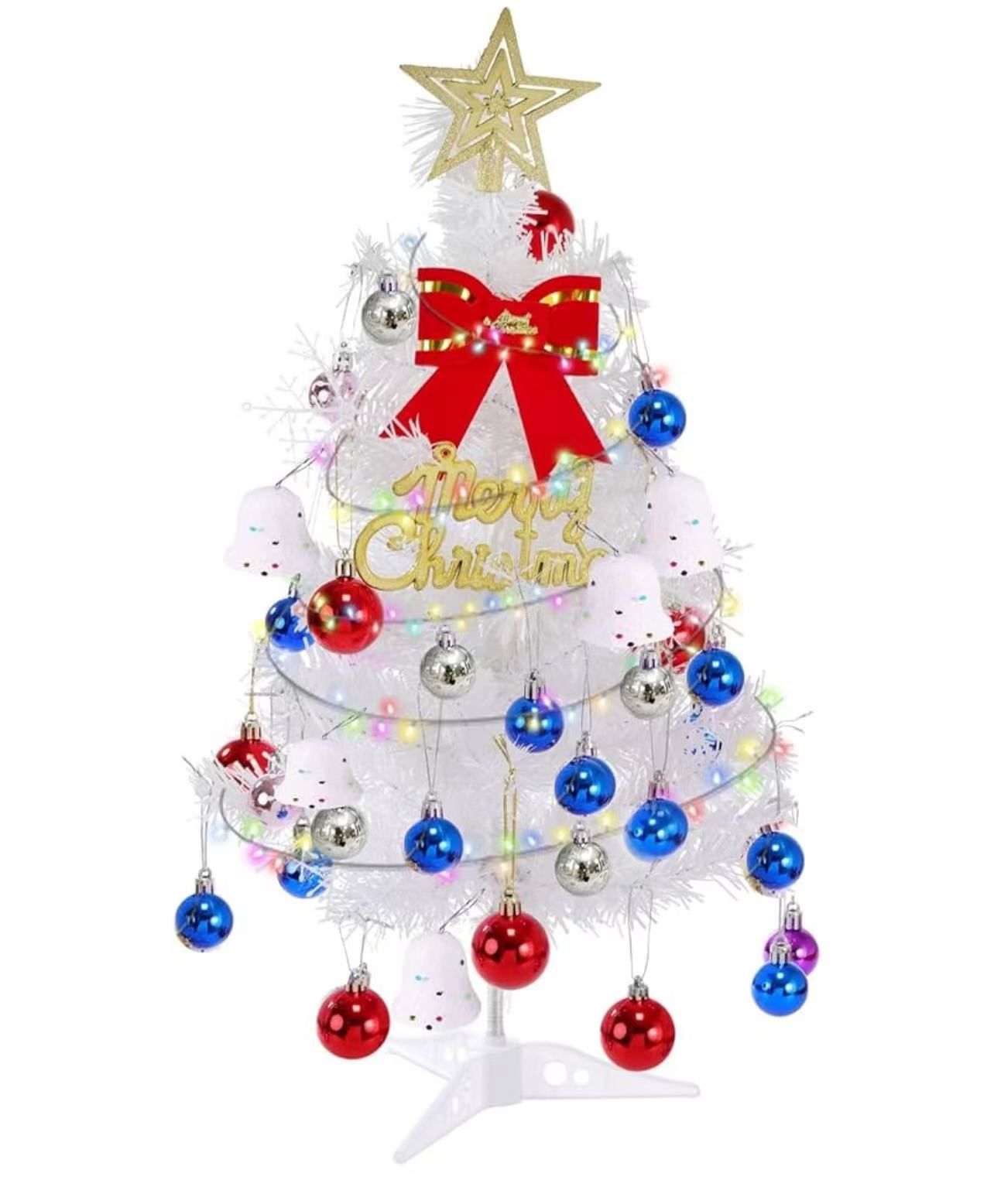 2Ft Artificial Christmas Tree with Lights,Tabletop Christmas Tree, Mini Christmas Tree with Gift Boxes for DIY Christmas Decorations(Bells, Christmas