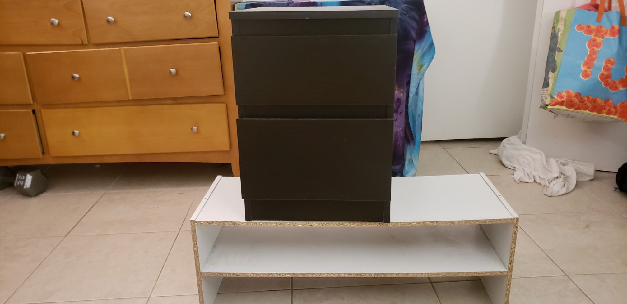Small black drawer and white Shoe shelf