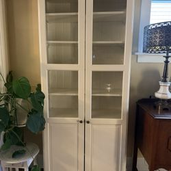 Pair of Solid Wood Glass-Front Display Cabinets — Heavy, High Quality