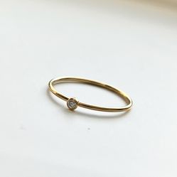 Elegant Vintage Stamped 14K Gold Filled Band Ring Minimalist with CZ Accent