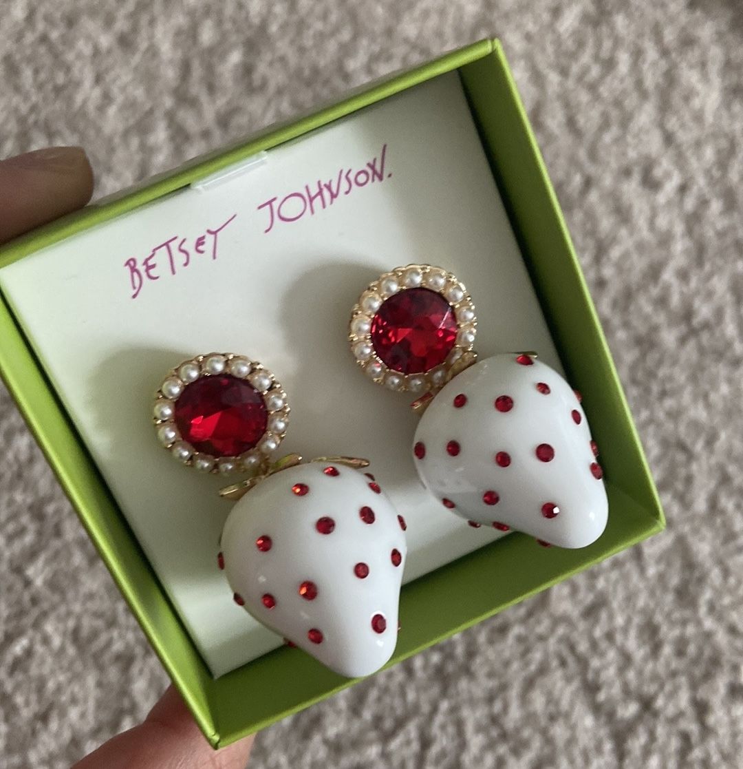 Betsey Johnson white strawberry earrings.