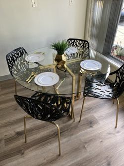 Black Gold Modern Glass Dining Set 