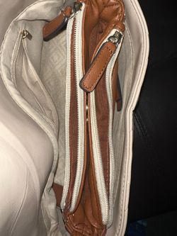 White and Tan Leather Handbag
