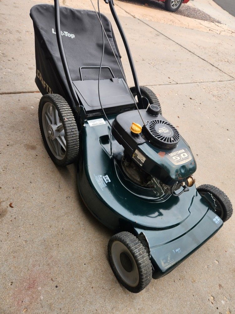 Craftsman 22 Inch 5.0 HP Big Wheel Push Mower With Huge Rear Wheels Large Bag New Carburetor Etc Runs Great