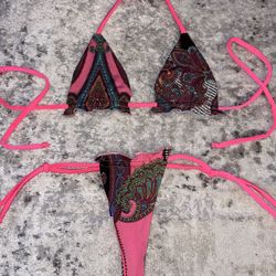 La Costanera Reversible Paisley Neon Pink Bikini 