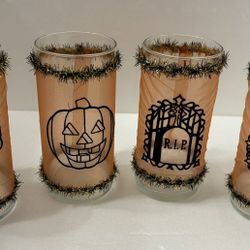 Four Halloween Glass Candle Holders 7 1/2” Tall