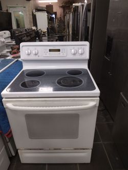 White GE Profile glasstop stove