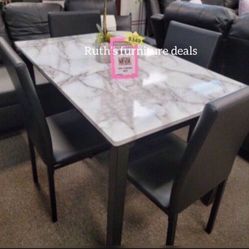 5-pc Dinning Table Set White Faux  Table Top Only $215 No Tax
