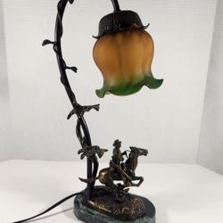 FREDERIC REMINGTON REPRODUCTION STATUE COWBOY GLASS TULIP TABLE LAMP 