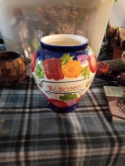 Ceramic Biscotti Jar with Hand-Painted Fruit