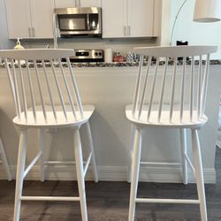 White Solid Wooden Bar Stool for Kitchen Island Set of 3