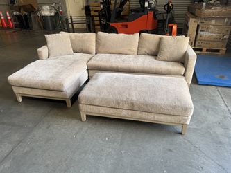 Caspian Fabric Sectional Sofa w/ Ottoman – Tan