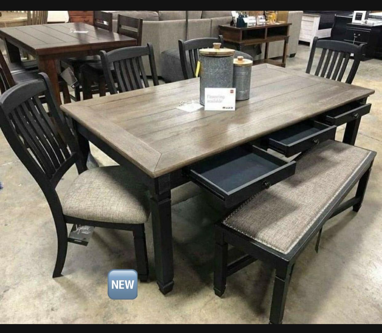 Two Tone Rectangular Dining Table , 4 Chairs And Bench By Ashley 🟤 New Brand 💥 Dining Room Set/ Kitchen✅Financing Available 👍
