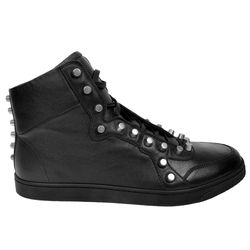 Gucci Men's Black Leather Studded High-Top Lace-Up Sneakers 7 G 